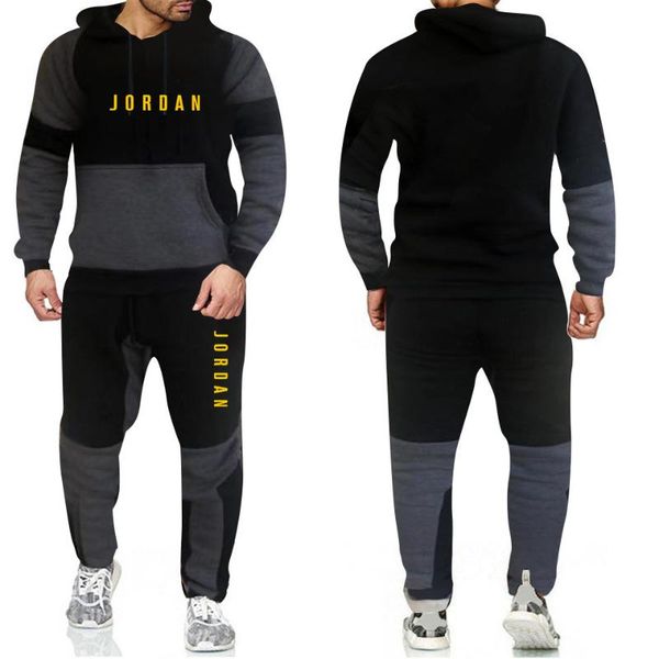 

2 pieces sets tracksuit men hooded sweatshirt+pants pullover hoodie sportwear suit ropa hombre casual men golden clothes size s, Black;blue