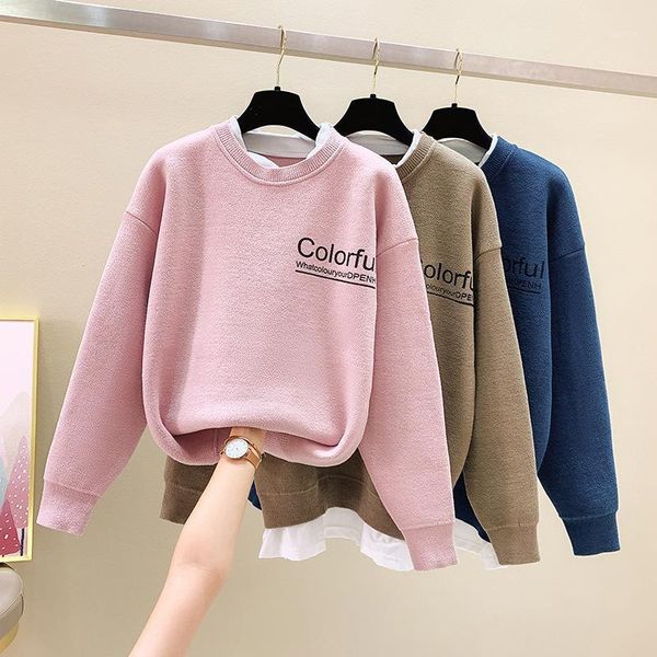 

2020 women knitted shirt cute student letters patched collar white fashion lady simple type women sweater1, White;black