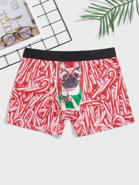 

men christmas 3d dog print stitching boxer brief 88ch#, Black;brown