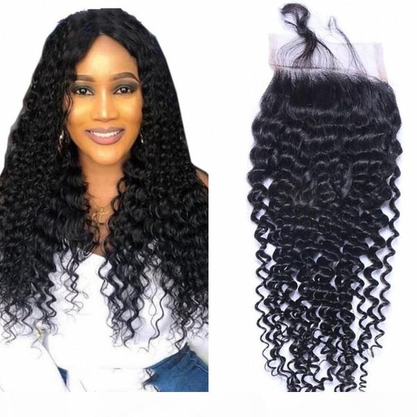 

malaysian virgin human hair kinky curly lace closure with baby hair 4x4 lace closures natural color, Black;brown