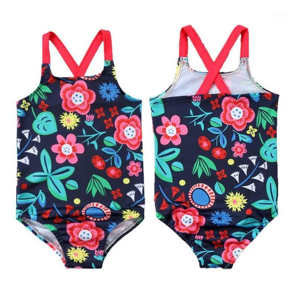 

children's swimwear summer children kids baby girls flowers print swimsuit bathing suit beachwear1