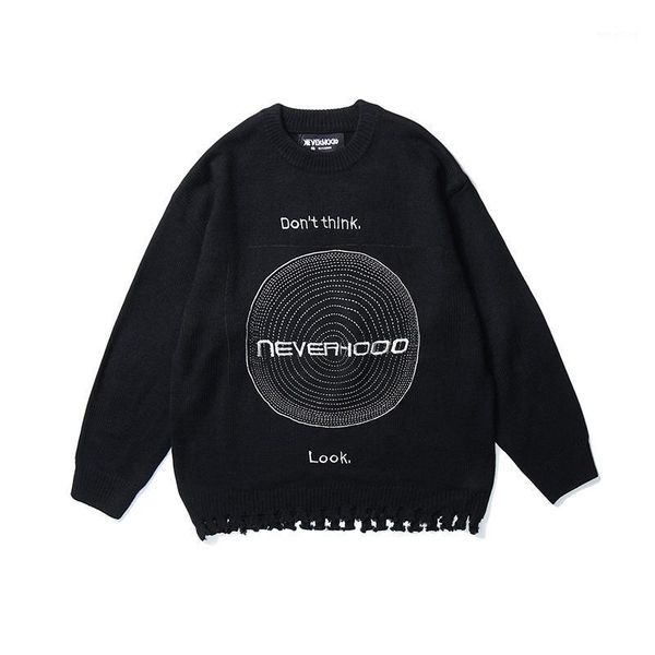 

high street embroidery letter frayed sweater men and women korean round neck oversize kniteed pullover loose sweaters1, White;black
