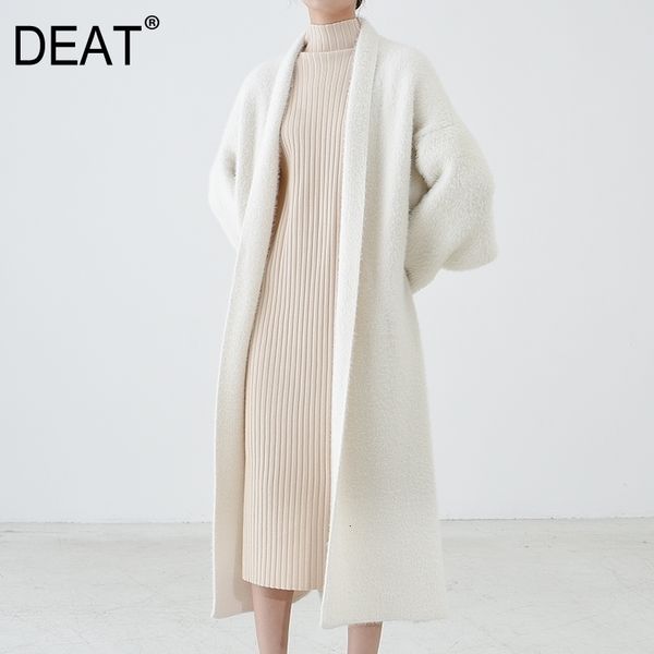 

[deat] new autumn fast delivery trend solid color full sleeve warm scarf collar elegant loose cardigan woolen coat at259 201103, Black