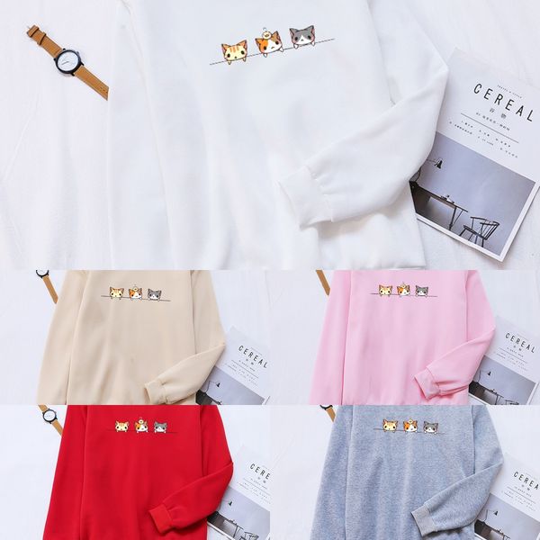 

loose pullover 3d print selected pullover clothes student outfit student outfit student's wear new three kittens long sleeve women&#039, Black