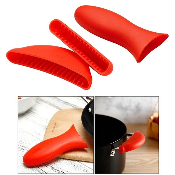 

set of 3 silicone handle holders and pot holders cover removable rubber resistant