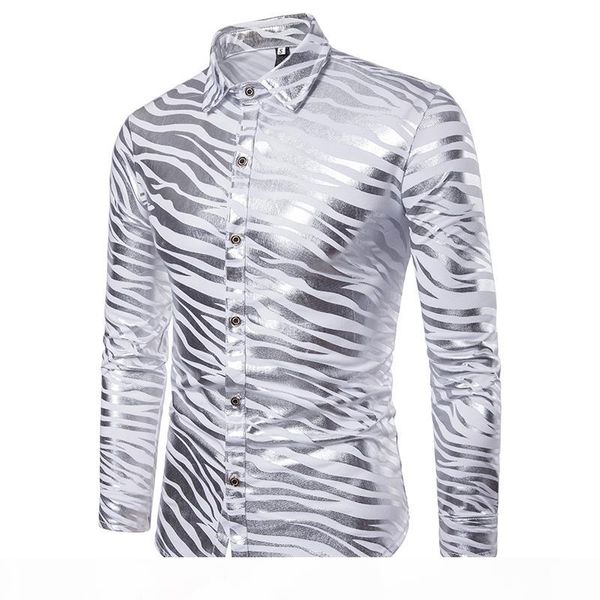 

aiopeson 2018 new summer shirt mens zebra print slim fit long sleeve casual mens dress shirt single breasted men, White;black