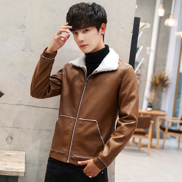 

brand winter men's jackets fur plus velvet size overcoat for male slim lapel jacket outer wear clothing garment kg-892, Black;brown