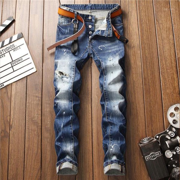 

2020 new fashion stretchy skinny jeans men causal pants mens jeans1, Blue