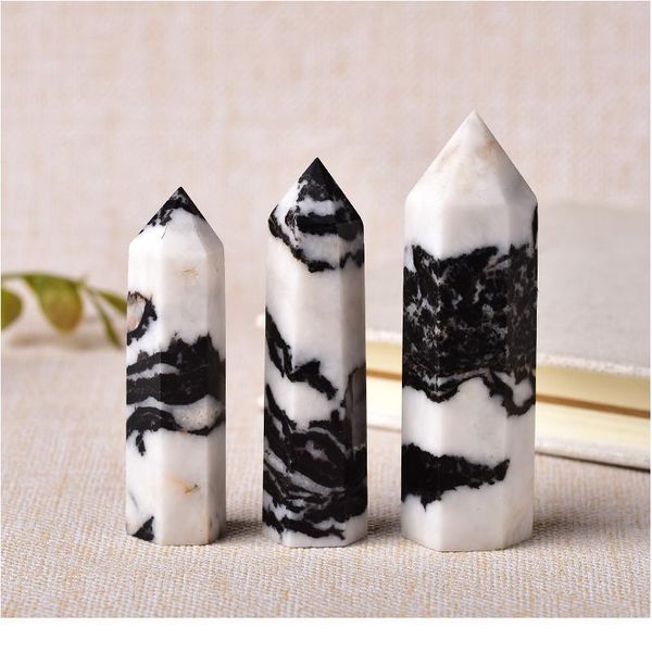 

1pc natural stone crystal point healing obelisk black and white zebra quartz wand beautiful ornament for home decor jllerr