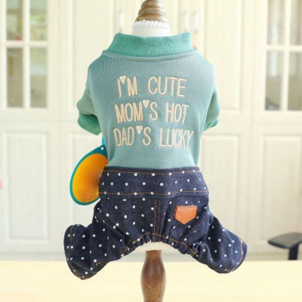 

pet autumn and winter clothes warm costume 4-legged clothes for small dogs letter printed jumpsuit dog tight coat to keep warm1