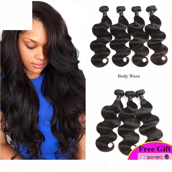 

brazilian body wave 100% remy human hair extensions 1 3 4 bundles peruvian virgin hair weaves body wave by dhl ing, Black