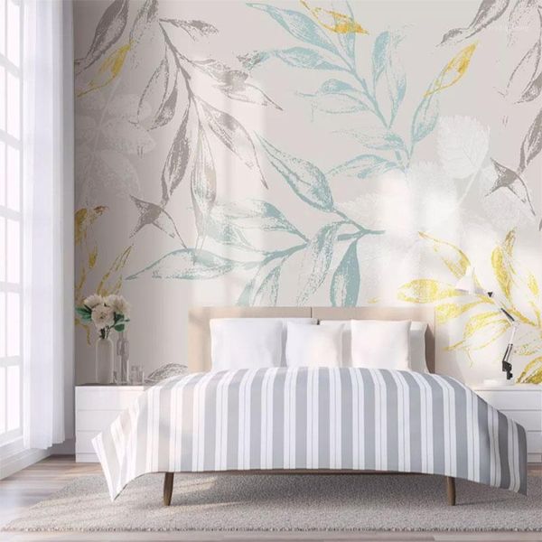 

wallpapers seamless wallpaper simple hand painted small fresh tropical golden leaves bedroom background wall painting1