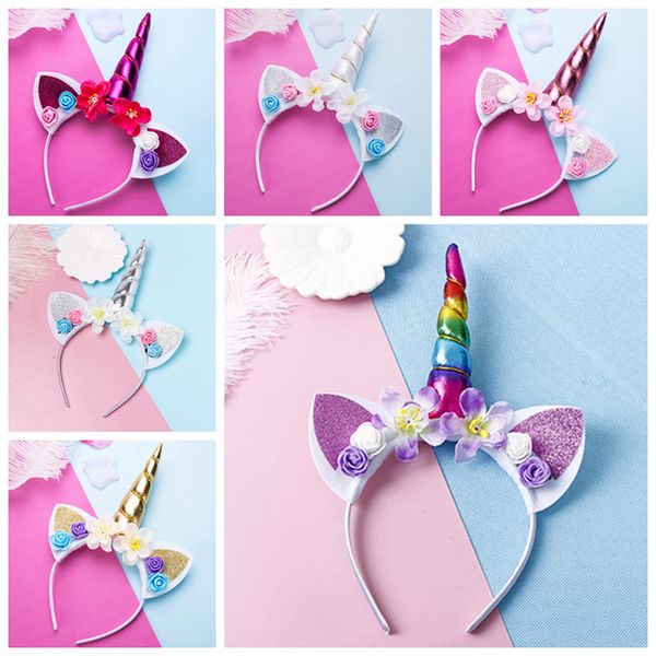 

cute magical unicorn horn head party kid girl hair headband fancy dress cosplay decorative hair accessories 6style