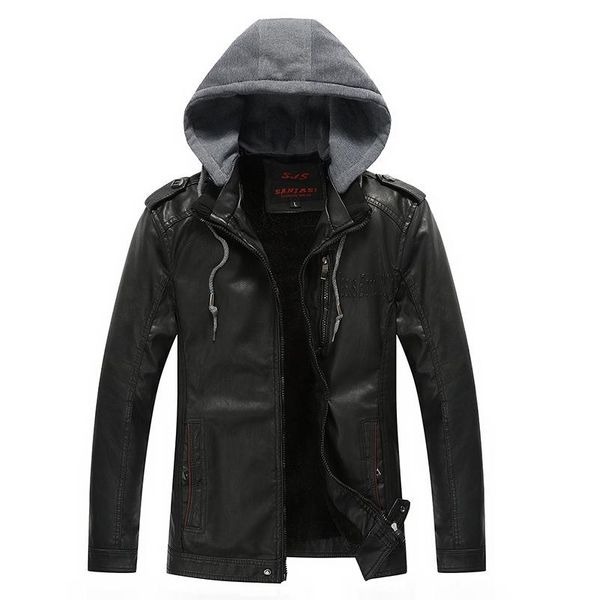 

xiu luo 2020 autumn men leather clothing men's pu jackets coats motorcycle leather jackets male casual hooded coats, Black