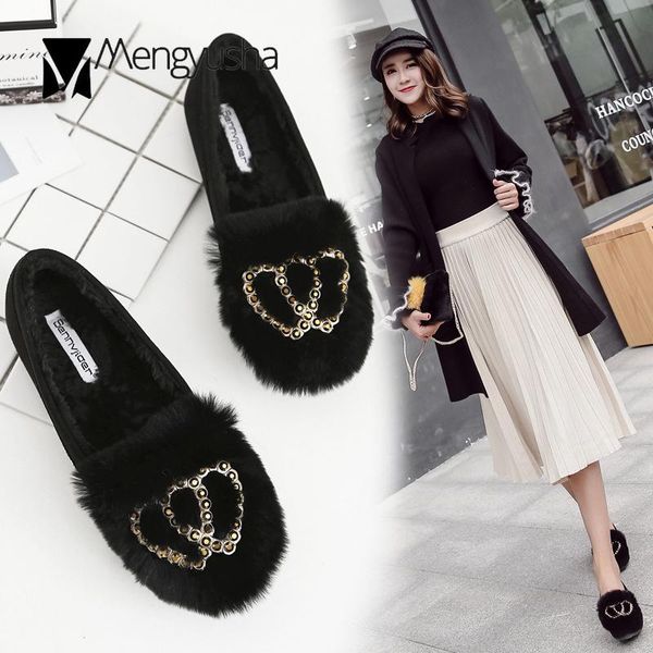 

rivets crown fleeces loafers female warm round toe moccasins fur slip on flats solid soft bottom driving shoes women 2020, Black