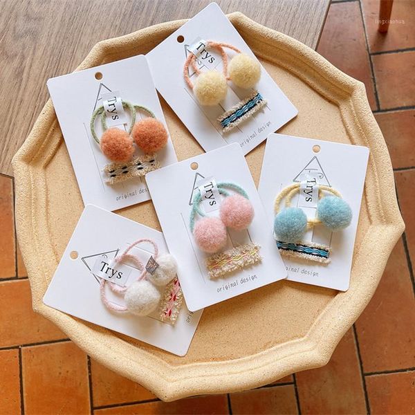 

3 pcs new children's hair accessories ethnic style embroidery bb clip sweet girl baby hairball rubber band hair rope headwear1, Slivery;white