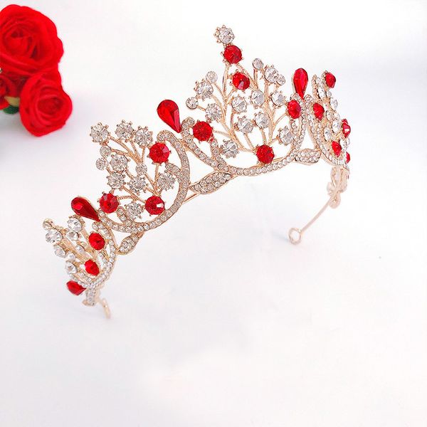 FORSEVEN 1 stücke Rot Farbe Handgemachte Strass Große Krone Mädchen Frauen Tiara Party Stirnband Braut Hochzeit Haar Zubehör LB J0121