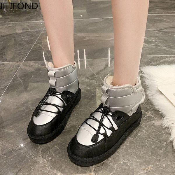 

если ifond 2020 женщины мода зима теплый снег сапоги коренастый водонепроницаемый плюша зимы ботильоны mujer обувь, Black