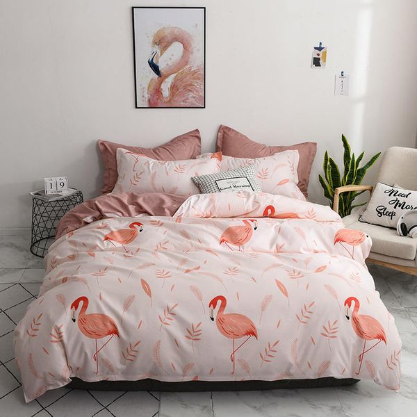 Solstice Şık Siyah Flamingo Stil Yorgan Yatak Seti 3/4 adet Yatak Örtüsü Setleri Yatak Astarları Nevresim Çarşaf Yastıklar LJ201127
