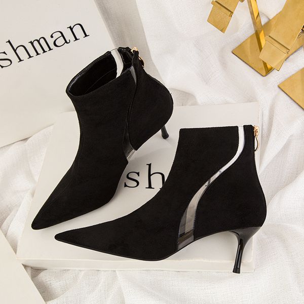 

2020 and simple fashion oco stiletto high heels feminine suede naked boots rxa4, Black