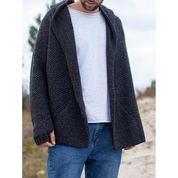 

england style autumn winter knitted hooded sweater open stitch men full sleeve thick solid color casual coat fashion, White;black