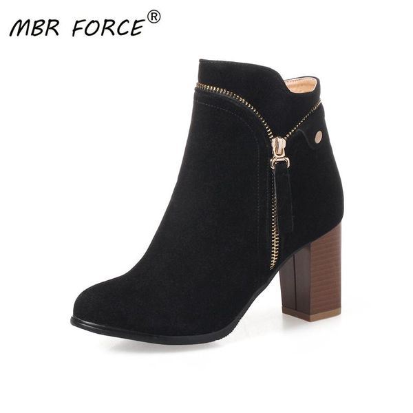 

mbr force women ankle boot fashion leather high heels ladies shoes short boots woman shoes zapatos de mujer black