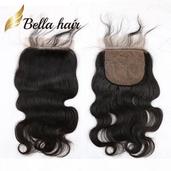 

bella hair silk base closure 100% unprocessed brazilian human hair closure natural color body wave wavy silk base closures, Black;brown