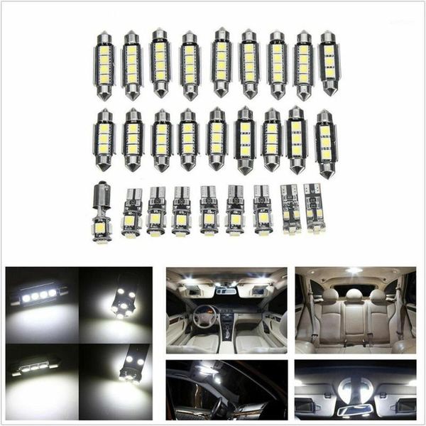 

27 pcs/set white car interior led light kit play and plug easy to install save power supply left right front rear1