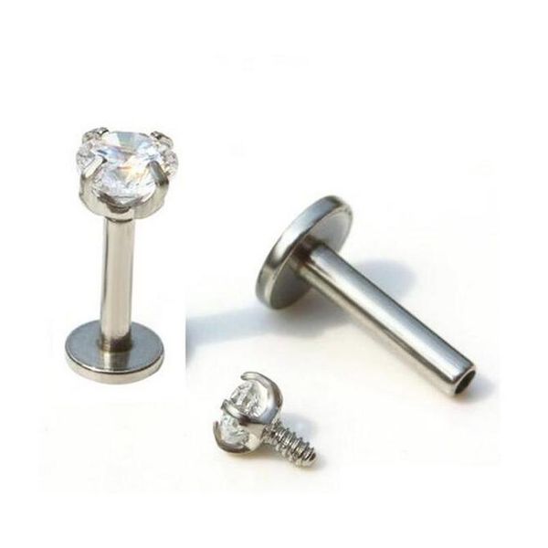 

threaded prong gem tragus helix ear piercing body jewelrystar lip ring cubic zirconia internally hn7s9, Black