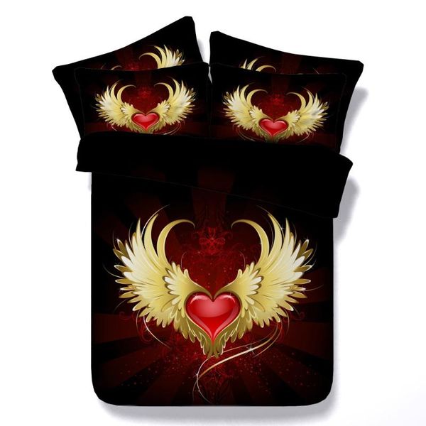 

4/5pcs 100%cotton twin/full//king/super king size 3d red heart with wing bedding set angel home textile ing