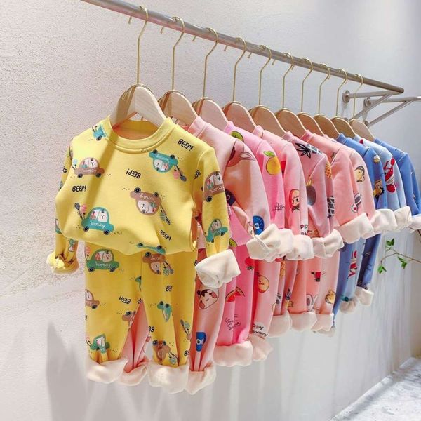 

autumn 2020 clothing new men's women's korean home wear set children's plush and thickened two piece pajamas, Blue;red