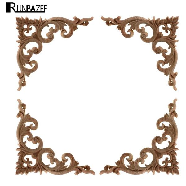 

runbazef decorative wood appliques carving frame furniture cabinet door nautical home decor wooden figurine flower pattern carve