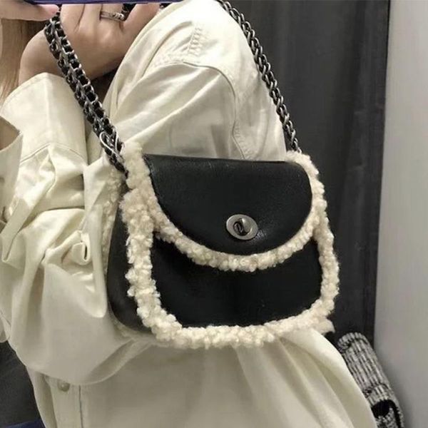 

cross body mini fashion women's bag metal chain shoulder pu crossbody bags plush trend style for women 2021