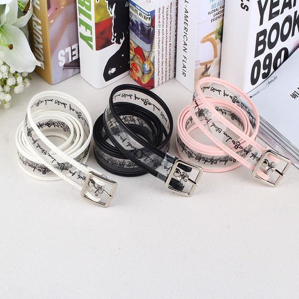 

2020 new men women pvc belt transparent letter waistband thin casual buckle clothing accessory fashion1, Black;brown