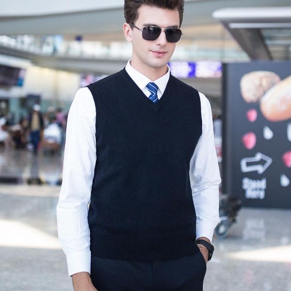 

brand 2018 new arrival solid color sleeveless jersey sweater men v neck cashmere sweaters1, Black;white