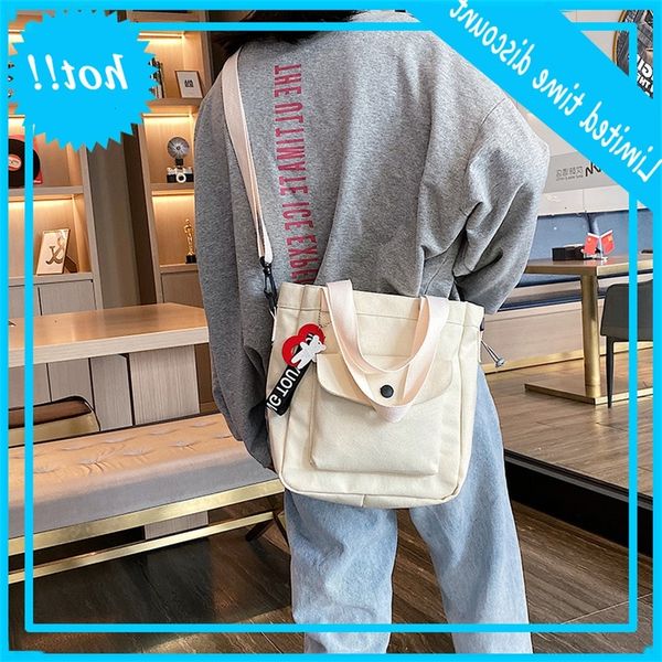 

creative 2020 literature and art pure color fashion simple canvas messenger schoolbag single shoulder bag for girls
