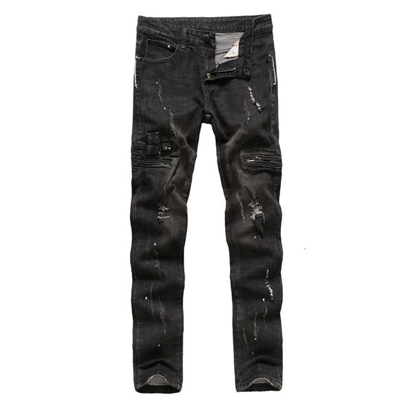 

autumn 2021 streets popular denim pants thin straight tube men's pure black jeans open zbk0, Blue