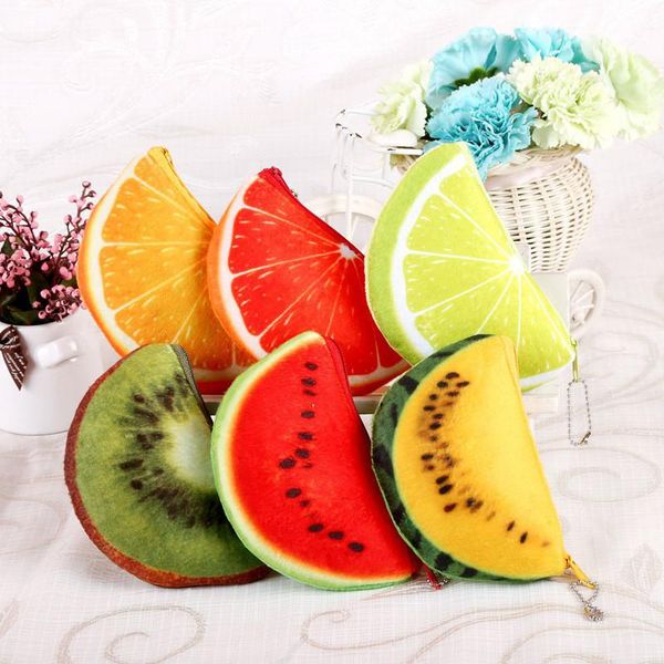 

2020 100pcs wholesale fluff fruit coin purses & wallet pouch case watermelon orange bag bags cartoon handbag 2020 selling