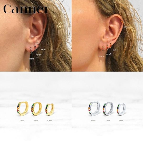 

925 sterling silver hoop earrings colorful zircon rainbow romantic boho earrings for women fine jewelry pendientes w4, Golden;silver