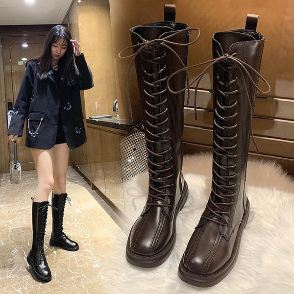 

lady boots thigh high heels high women shoes autumn round toe winter footwear luxury designer boots-women, Black
