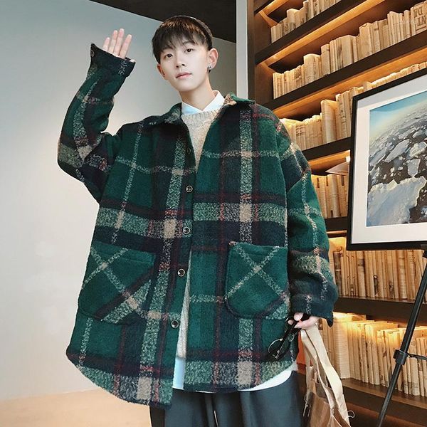 

autumn and winter new men's fashion temperament personality casual loose long-sleeved versatile cotton polyester lapel wool coat1, Black