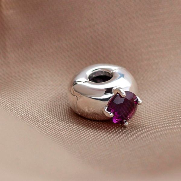 

2022 new spring 925 sterling silver purple round solitaire clip charm bead fits european jewelry charm seasonal flowers, Black
