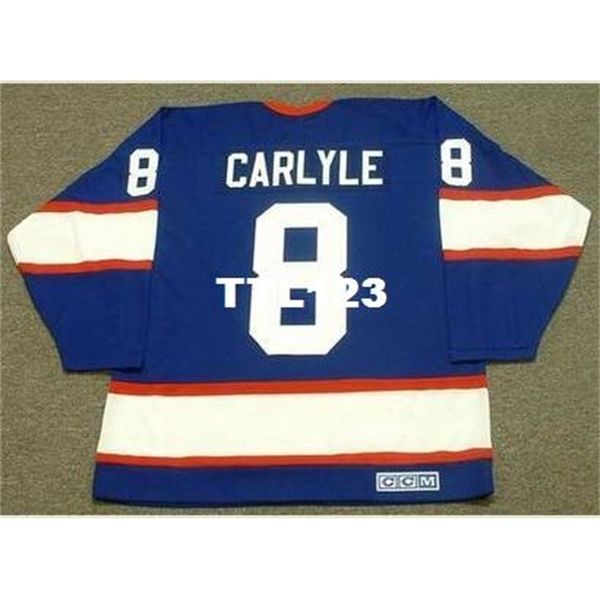 

740 #8 randy carlyle winnipeg jets 1990 ccm vintage away home hockey jersey or custom any name or number retro jersey, Black