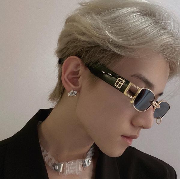 

2021 new brand fashion rectangle Sunglasses Women rimless small lens sunglasses classic alloy metal sun glasses men UV400, White;black