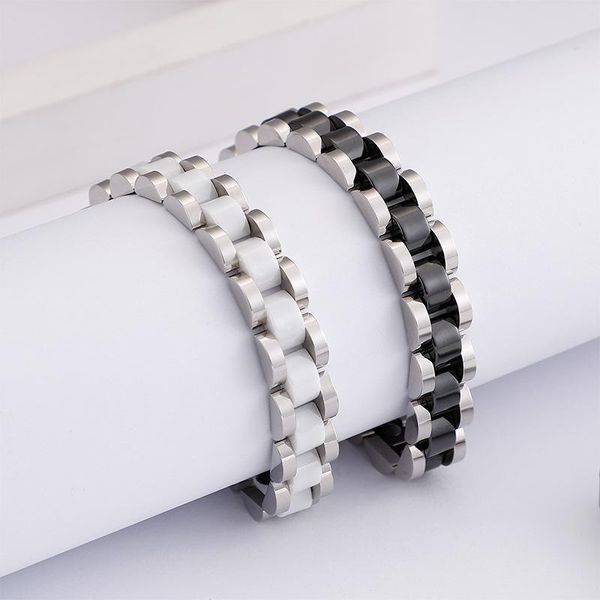 

health energy magnet bracelet men white black ceramic & stainless steel bracelets for women fasshion jewelry 7-8.46 inch