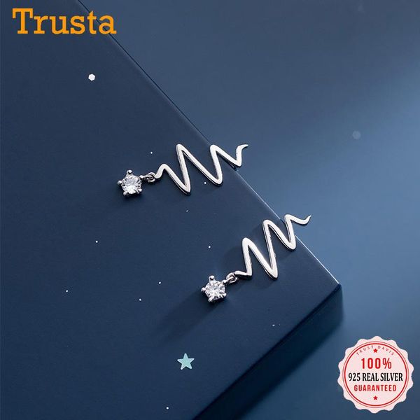 

stud trustdavis genuine 925 sterling silver fashion sweet waves cz charm earrings for women valentine's day fine jewelry db022, Golden;silver
