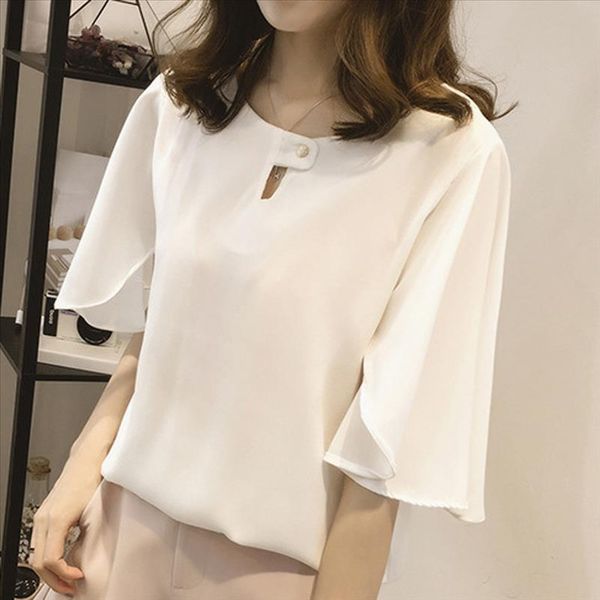 

women work office short sleeve solid color casual chiffon plus shirt chiffon blouse chemisier femme nouvelle collection plus, White