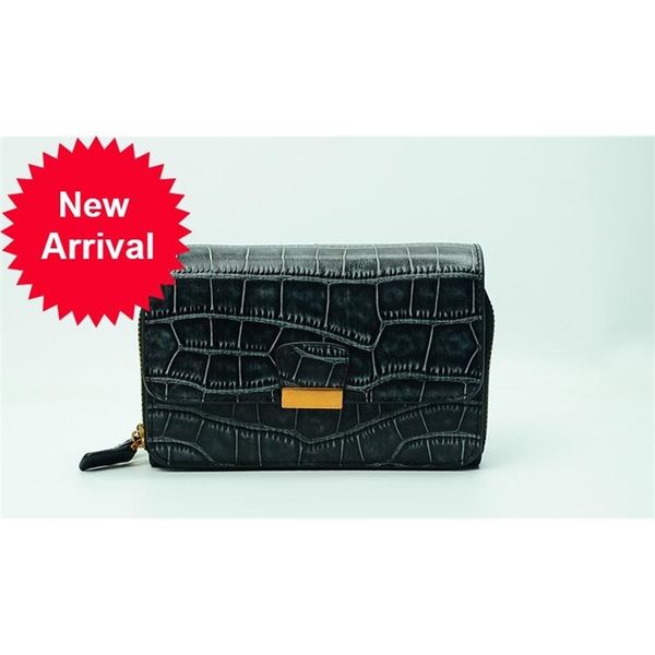 

doule crocodile zip rectangle women leather genuine purse bmspv