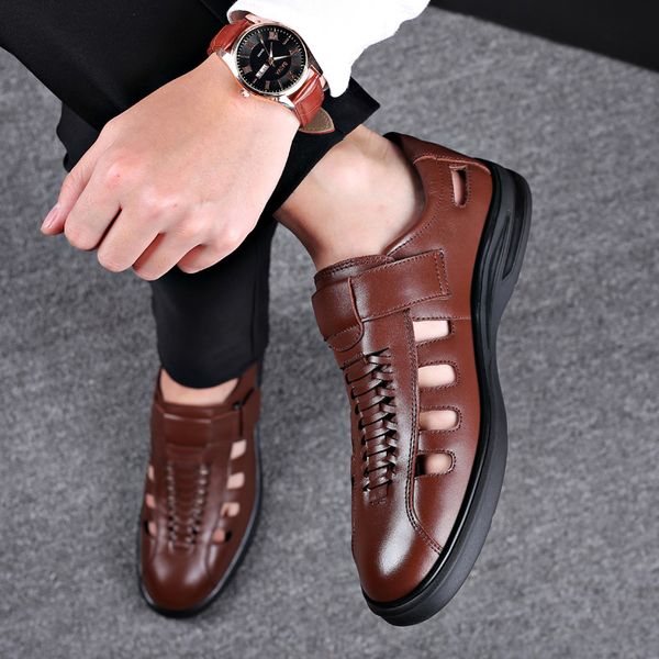 

2020 classic men sandals genuine leather sandals men outdoor casual shoes breathable fisherman shoes plus size 48 t200420, Black