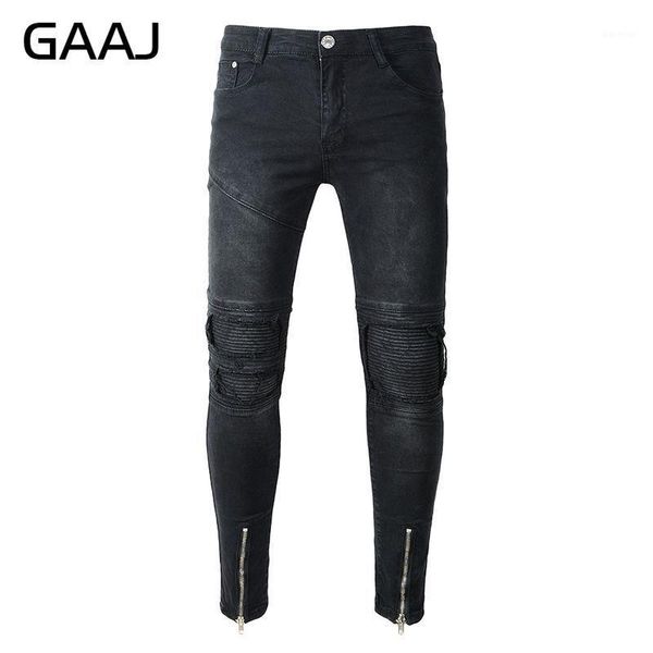 

gaaj dark grey jeans men 2020 stitching biker jeans motocycle skinny ankle zipper washed vintage cotton joggers pants #hjk3l1, Blue